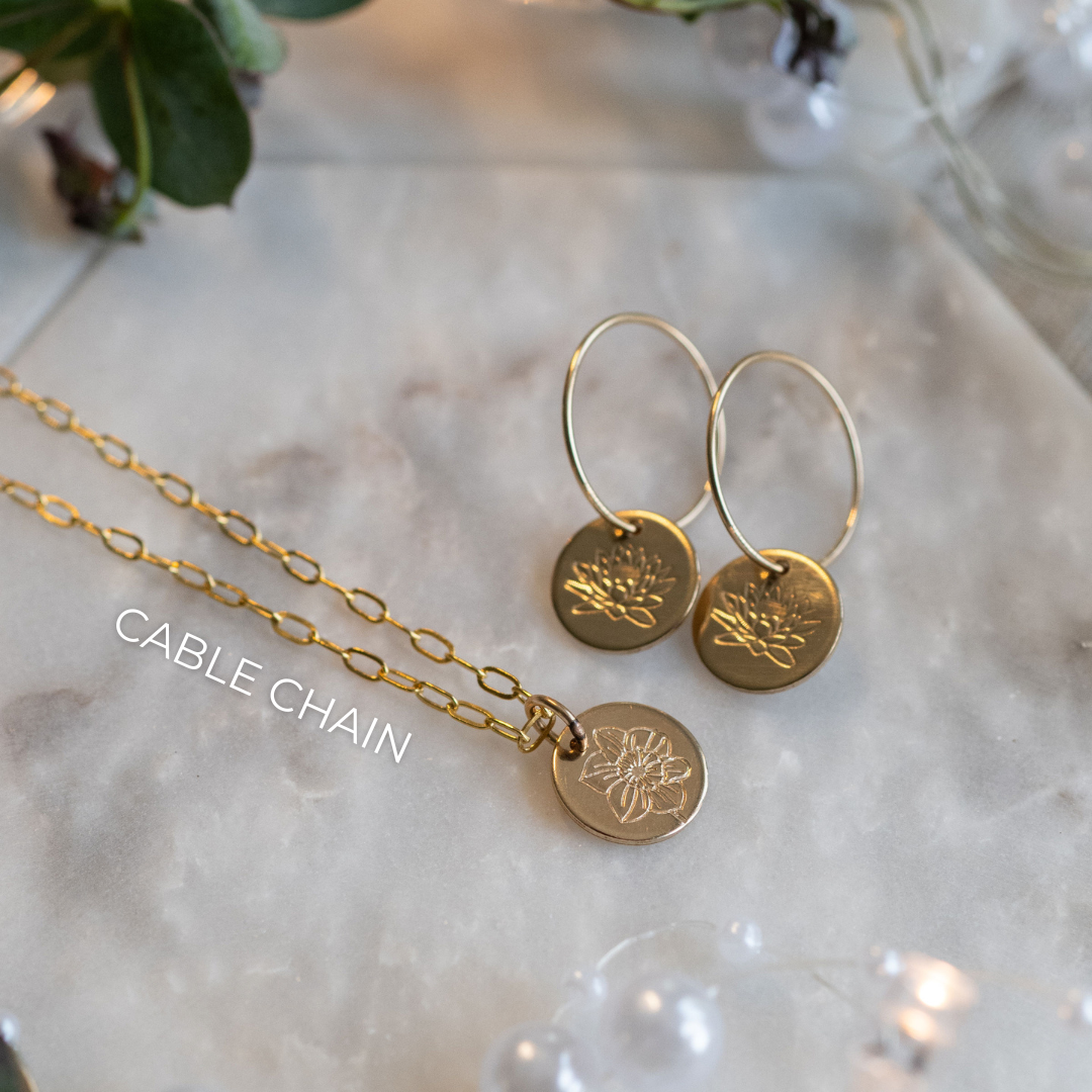 Birth Flower Necklace & Earring Gift Set - Gold Filled