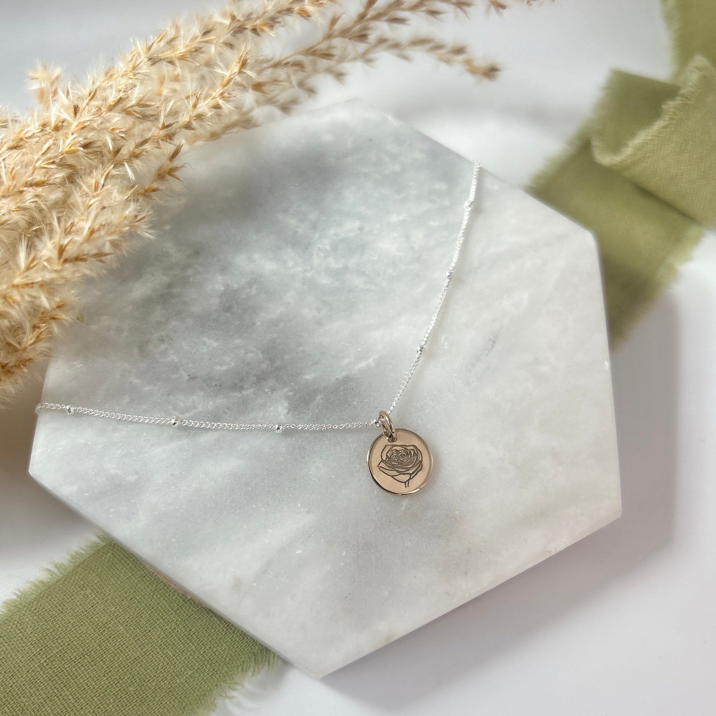 Mix metal birth flower rose necklace