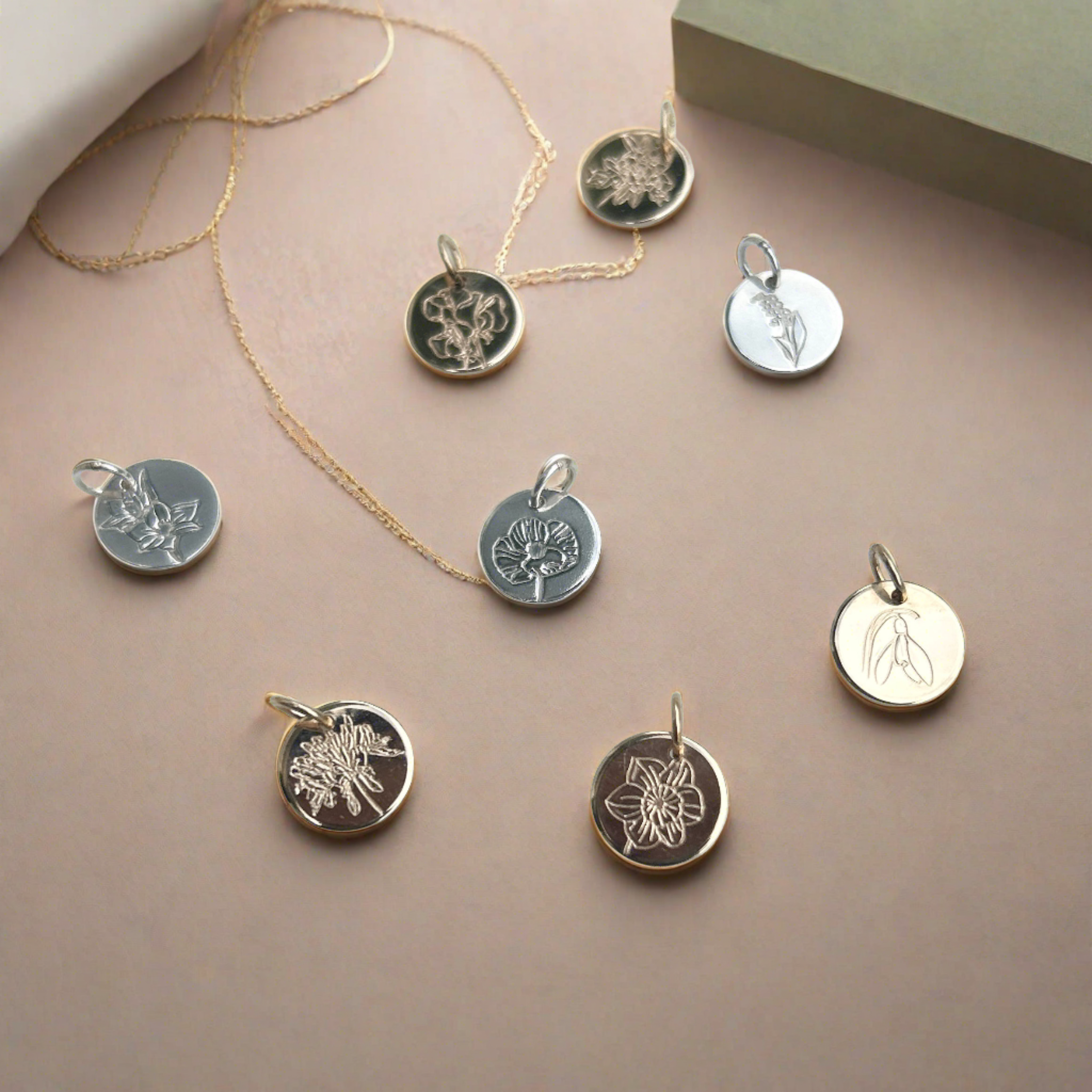 Birth Flower Pendants in gold filled or sterling silver