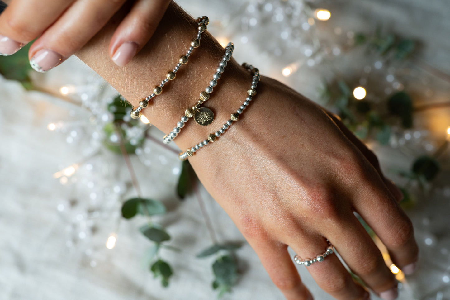 Birth Month Flower Beaded Bracelet - Sterling Silver