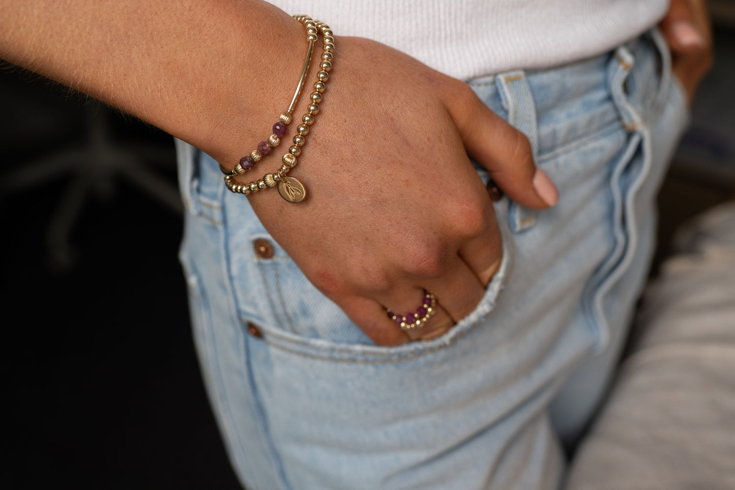 Birth Flower & Birthstone Bracelet Stack - Gold Filled Gift Set
