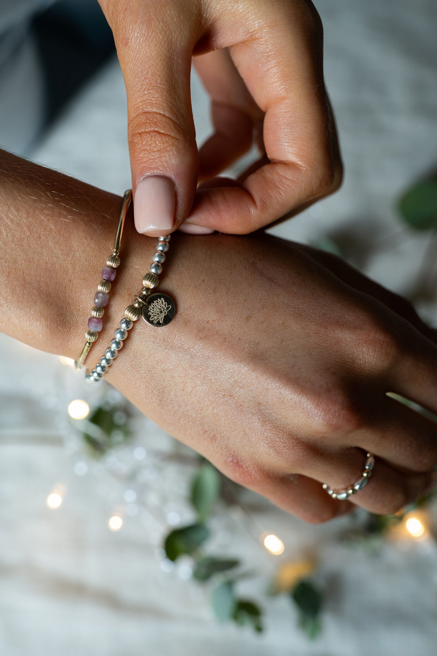 Birth Month Flower Beaded Bracelet - Sterling Silver