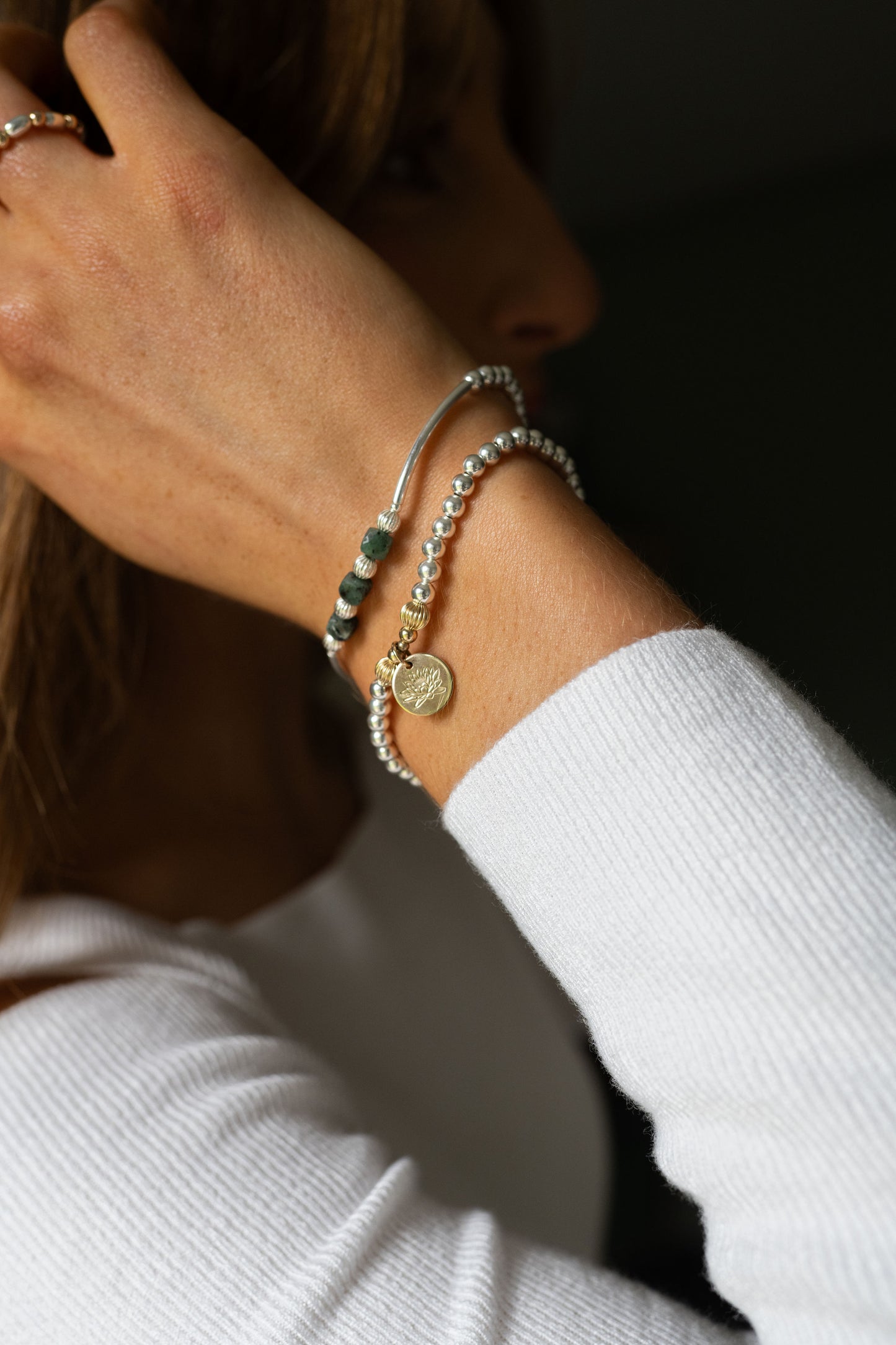 Birth Flower & Birthstone Bracelet Stack - Sterling Silver Gift Set