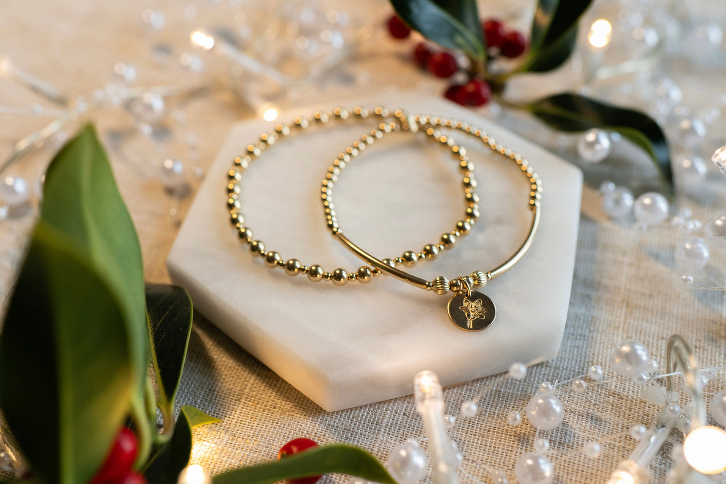 Birth Flower Bracelet Stack - Gold Filled Gift Set