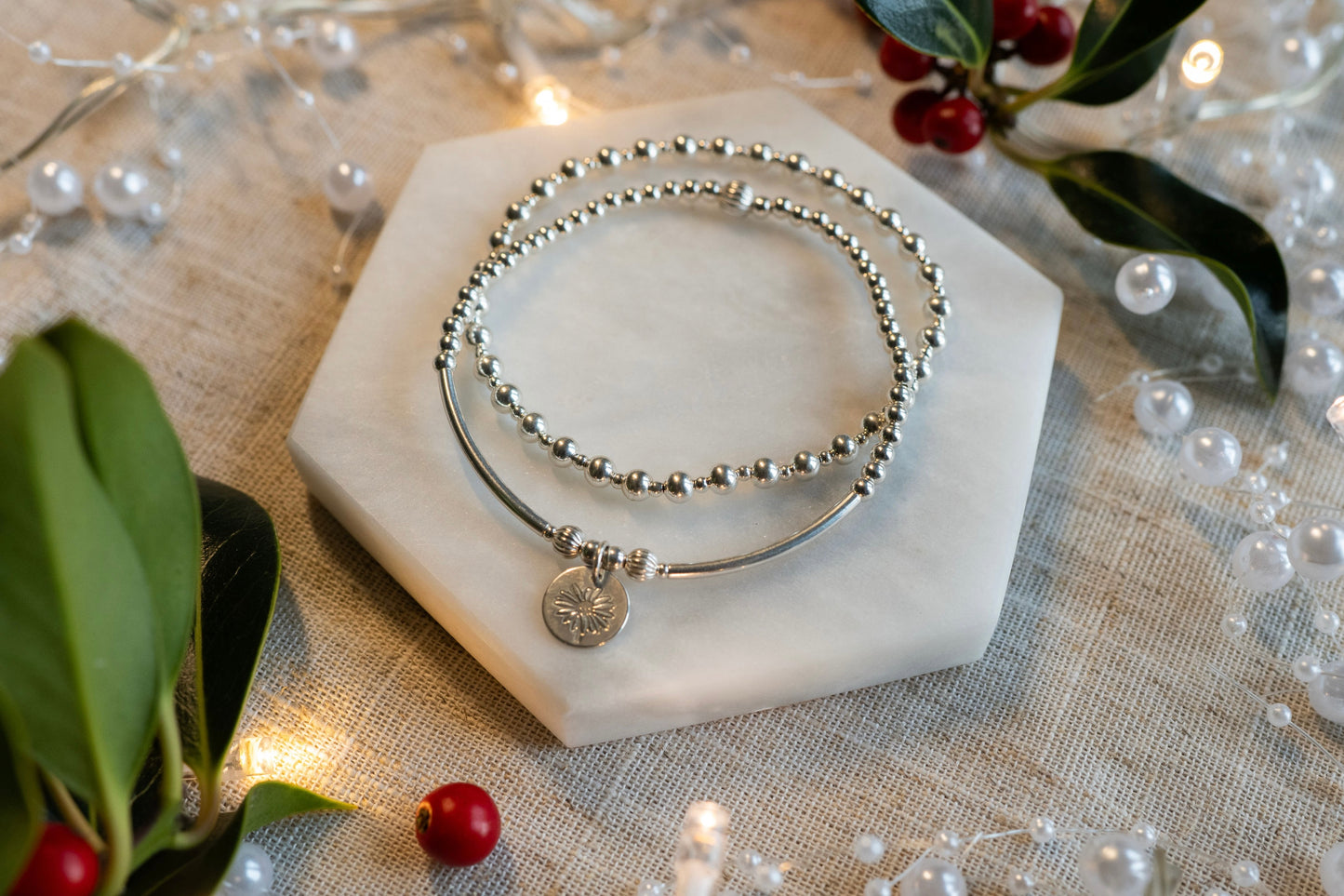 Birth Flower Bracelet Stack - Sterling Silver Gift Set