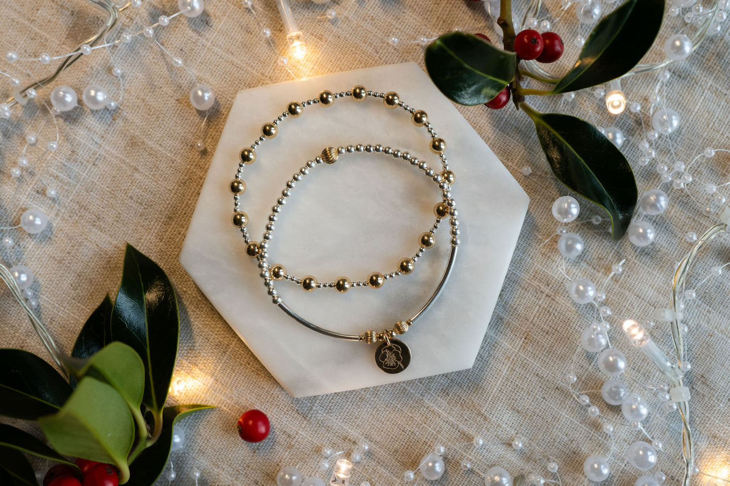 Mix Metal Gift Set - Birth Flower Bracelet Stack