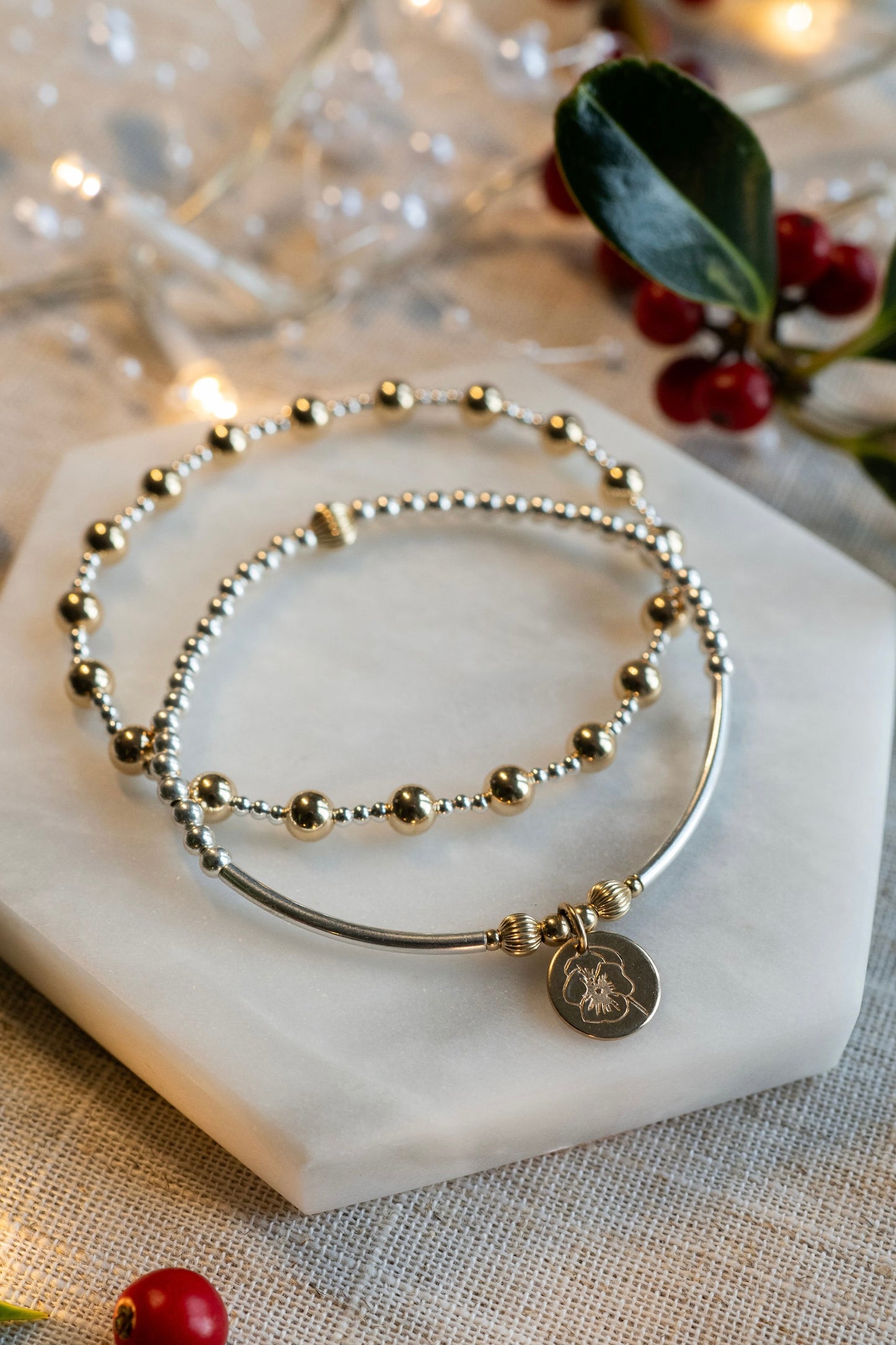 Mix Metal Gift Set - Birth Flower Bracelet Stack