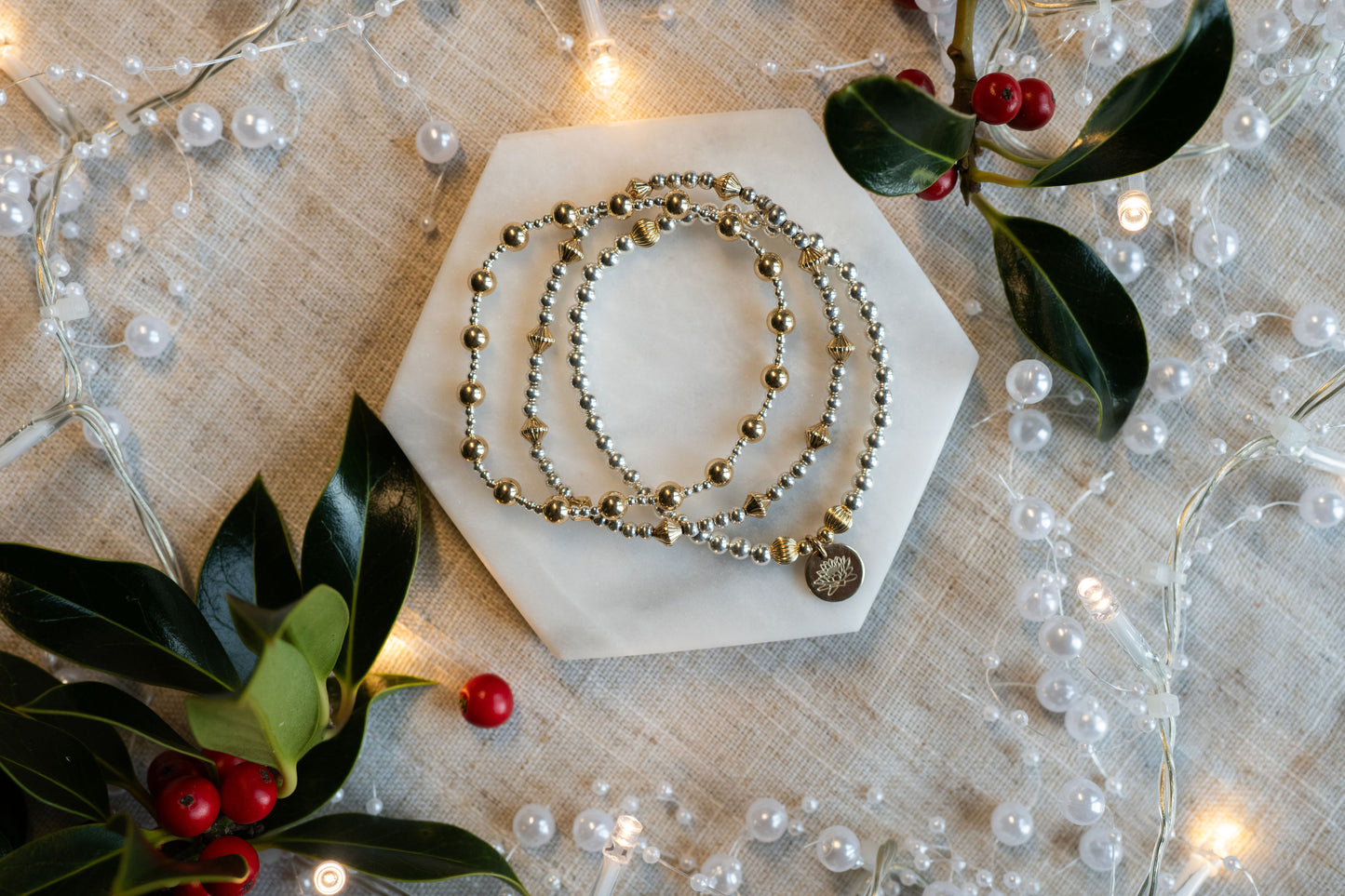 Birth Month Flower Beaded Bracelet - Sterling Silver