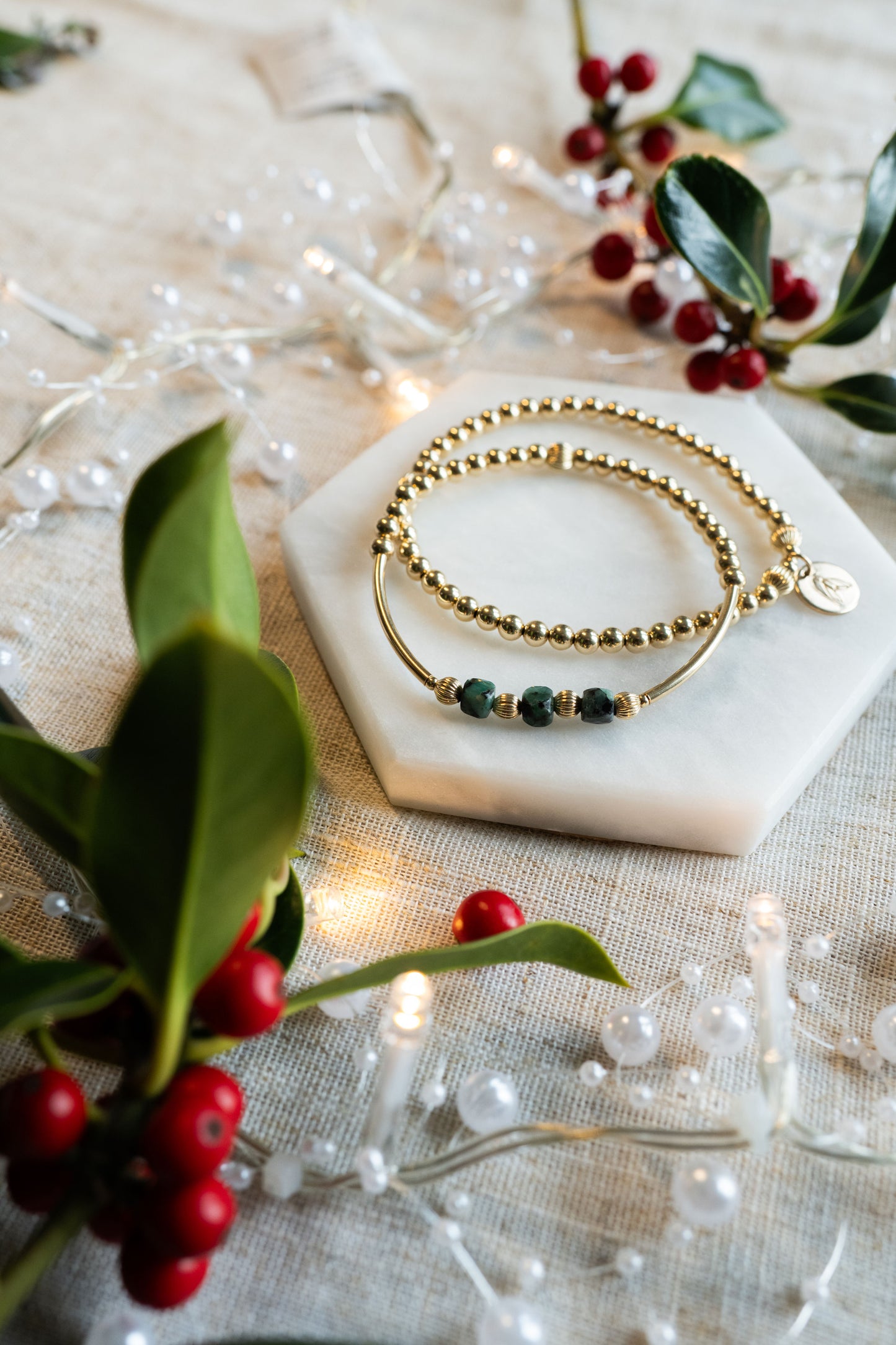 Birth Flower & Birthstone Bracelet Stack - Gold Filled Gift Set