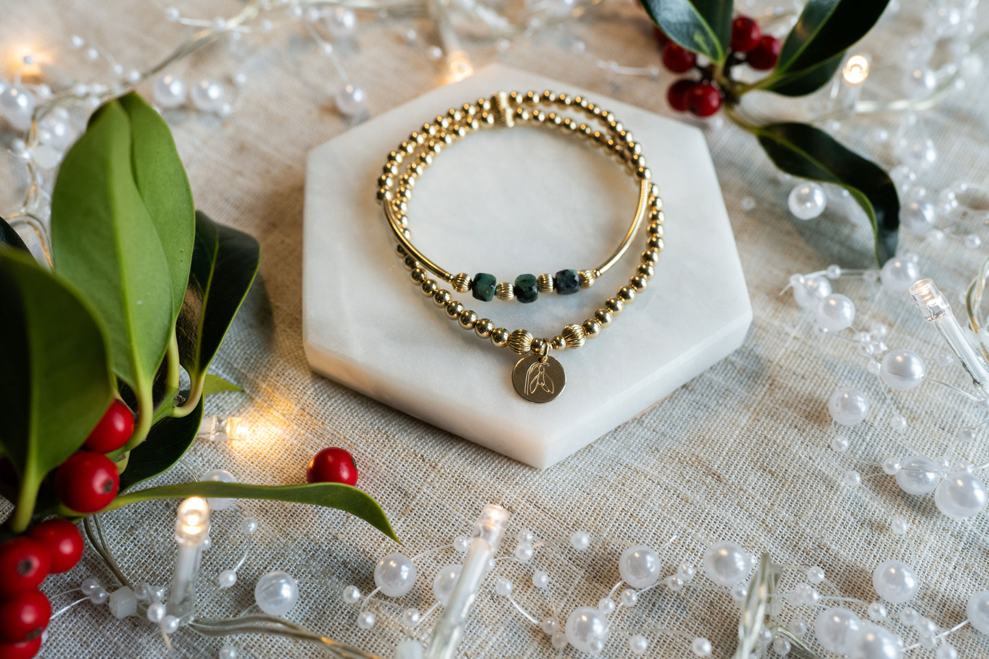 Birth Flower & Birthstone Bracelet Stack - Gold Filled Gift Set