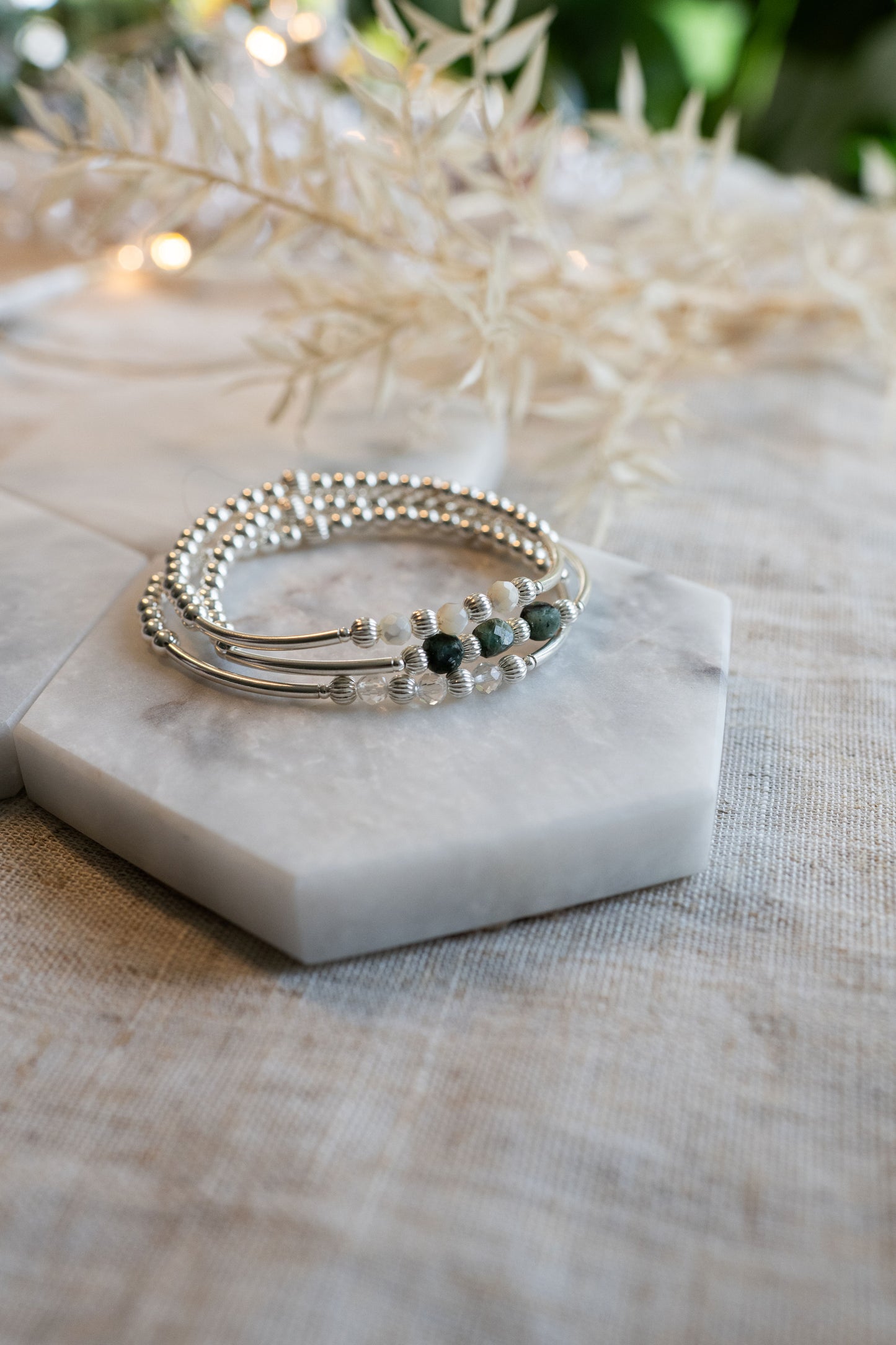 Birth Flower & Birthstone Bracelet Stack - Sterling Silver Gift Set