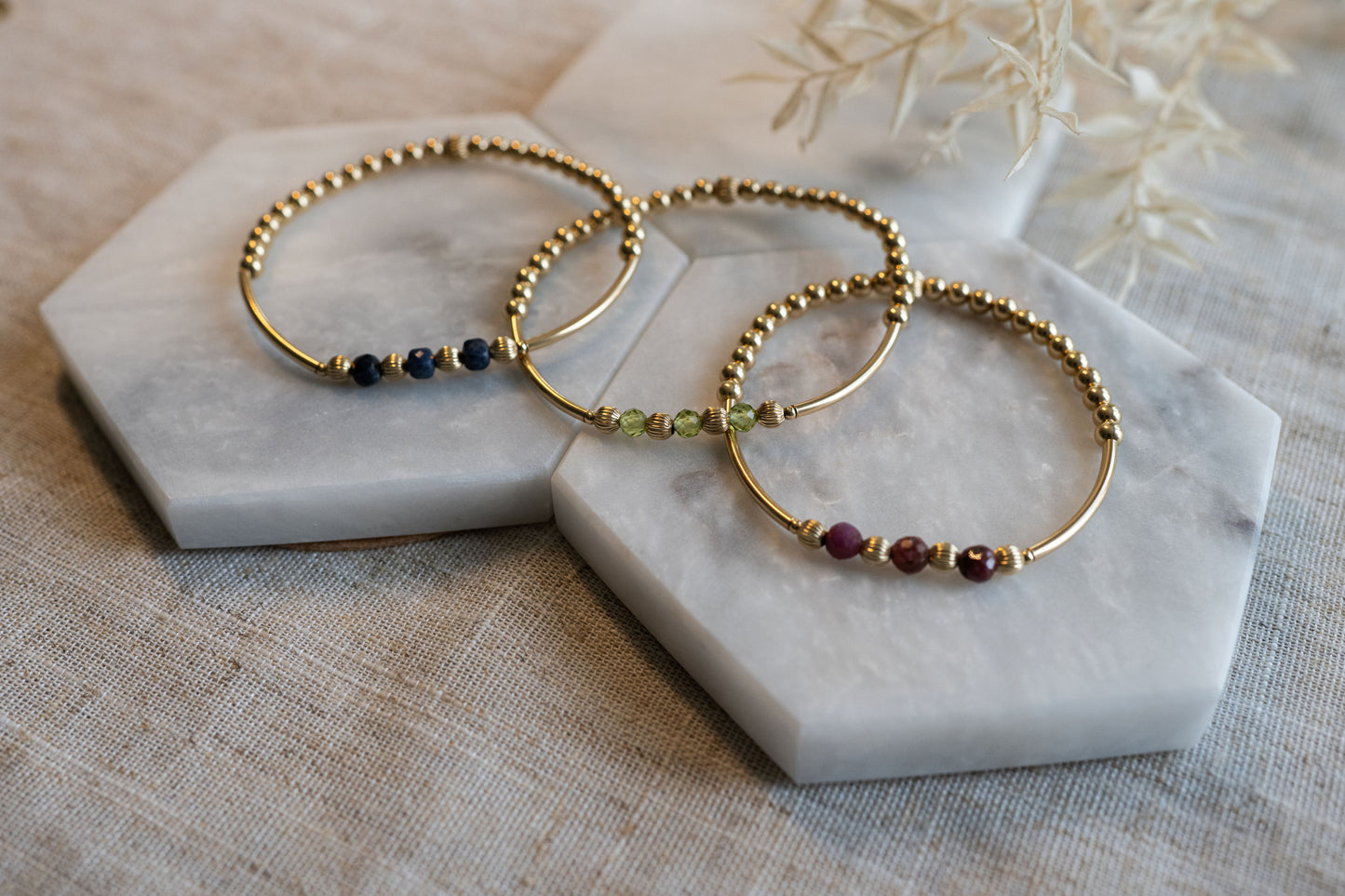 Birth Flower & Birthstone Bracelet Stack - Gold Filled Gift Set