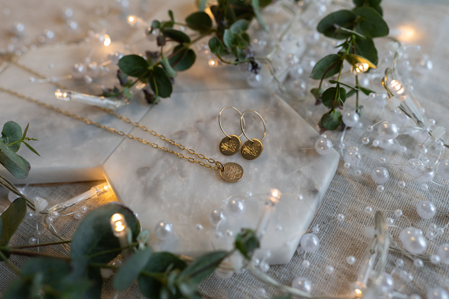 Birth Flower Necklace & Earring Gift Set - Gold Filled