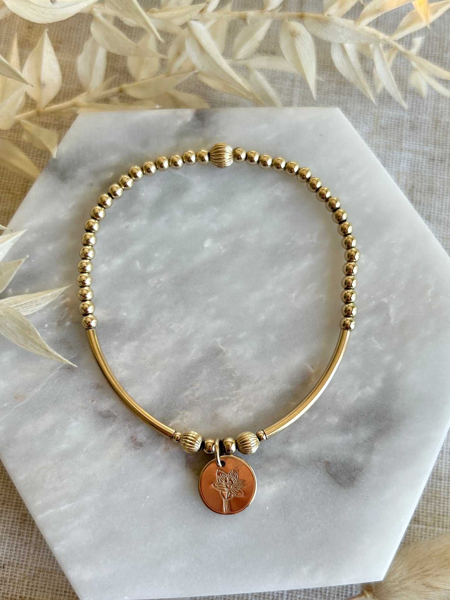 Chloe Birth Month Flower Bracelet - Gold Filled