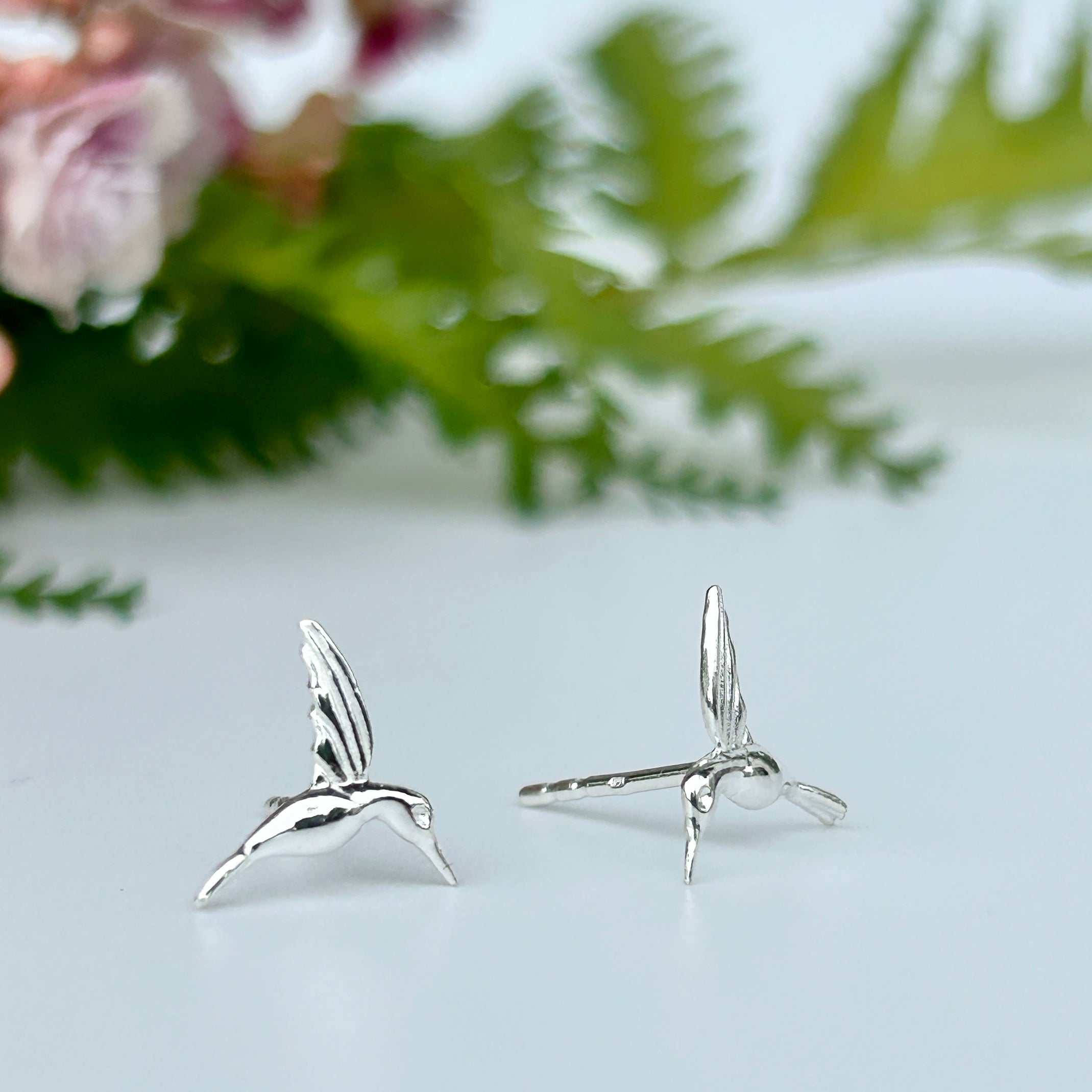 Sterling silver humming bird stud earrings