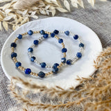 Blue sapphire gold filled and sterling silver stacking bracelets.