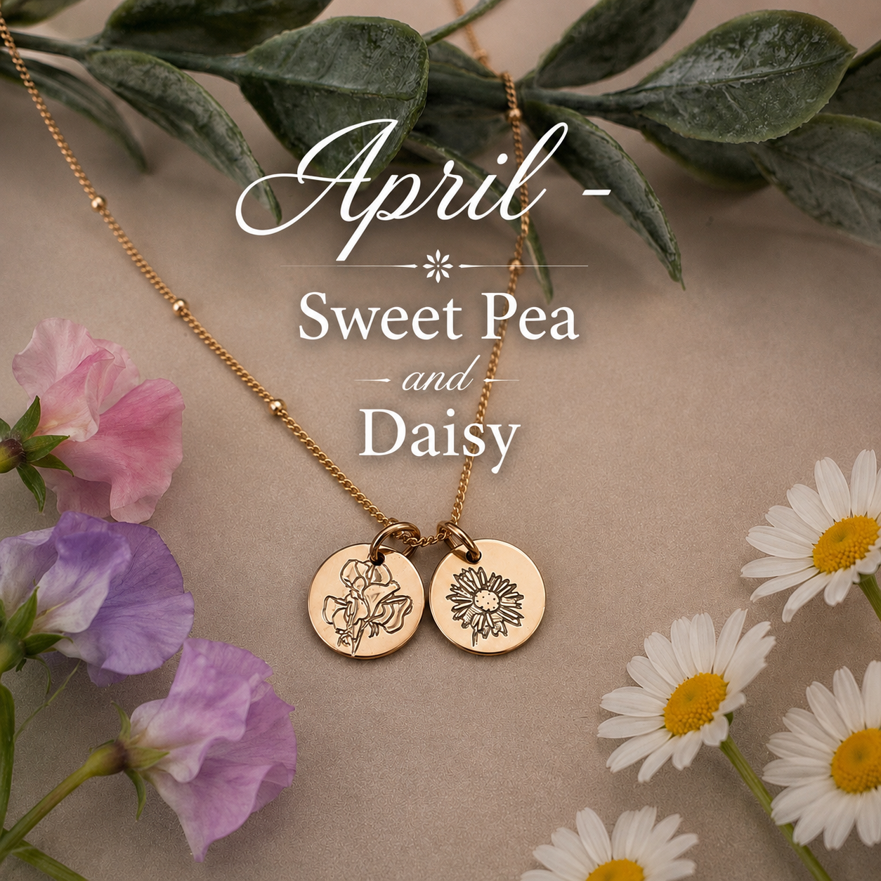 April hand stamped jewellery - sweet pea and daisy