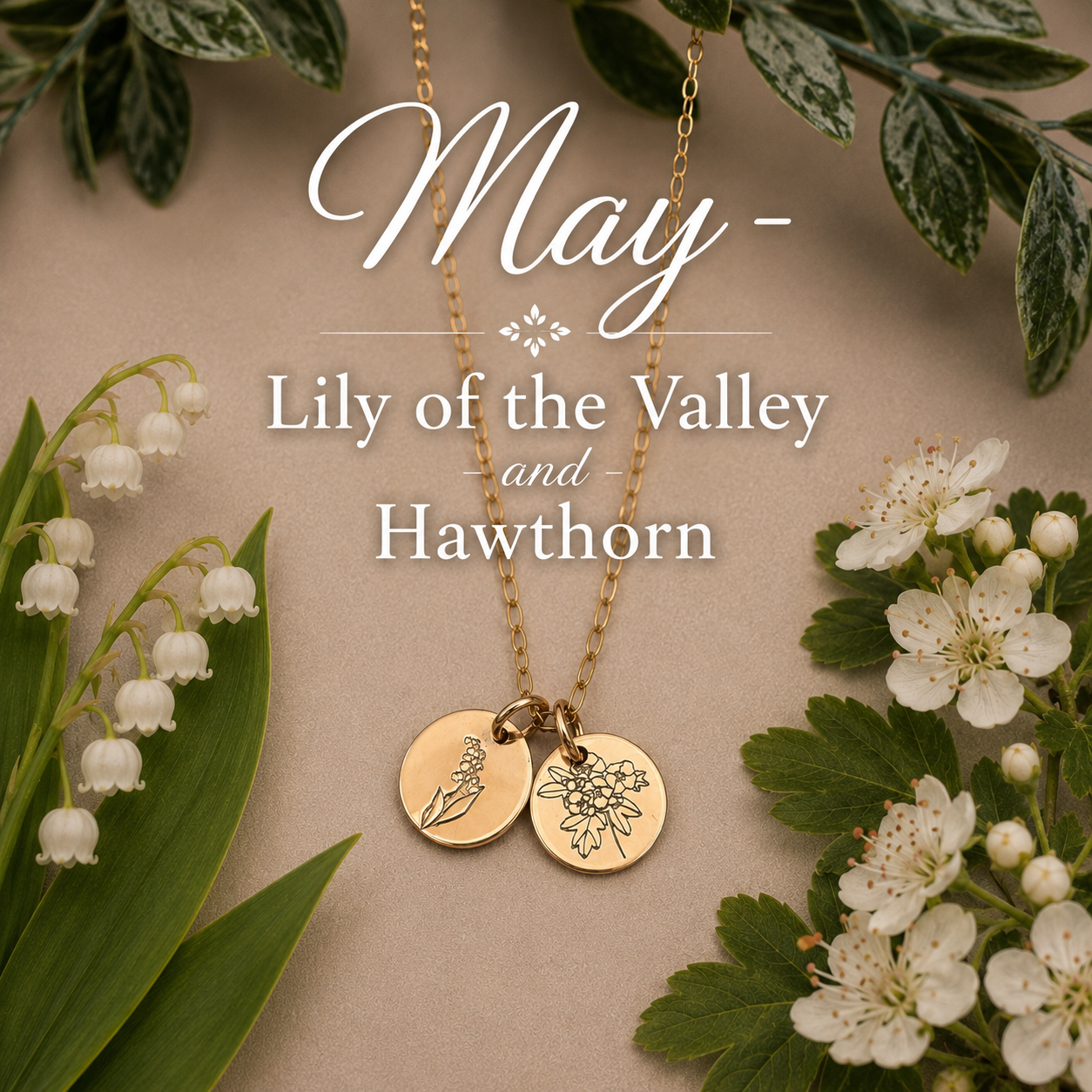 May birth flowers lily of the valley and hawthorn jewellery