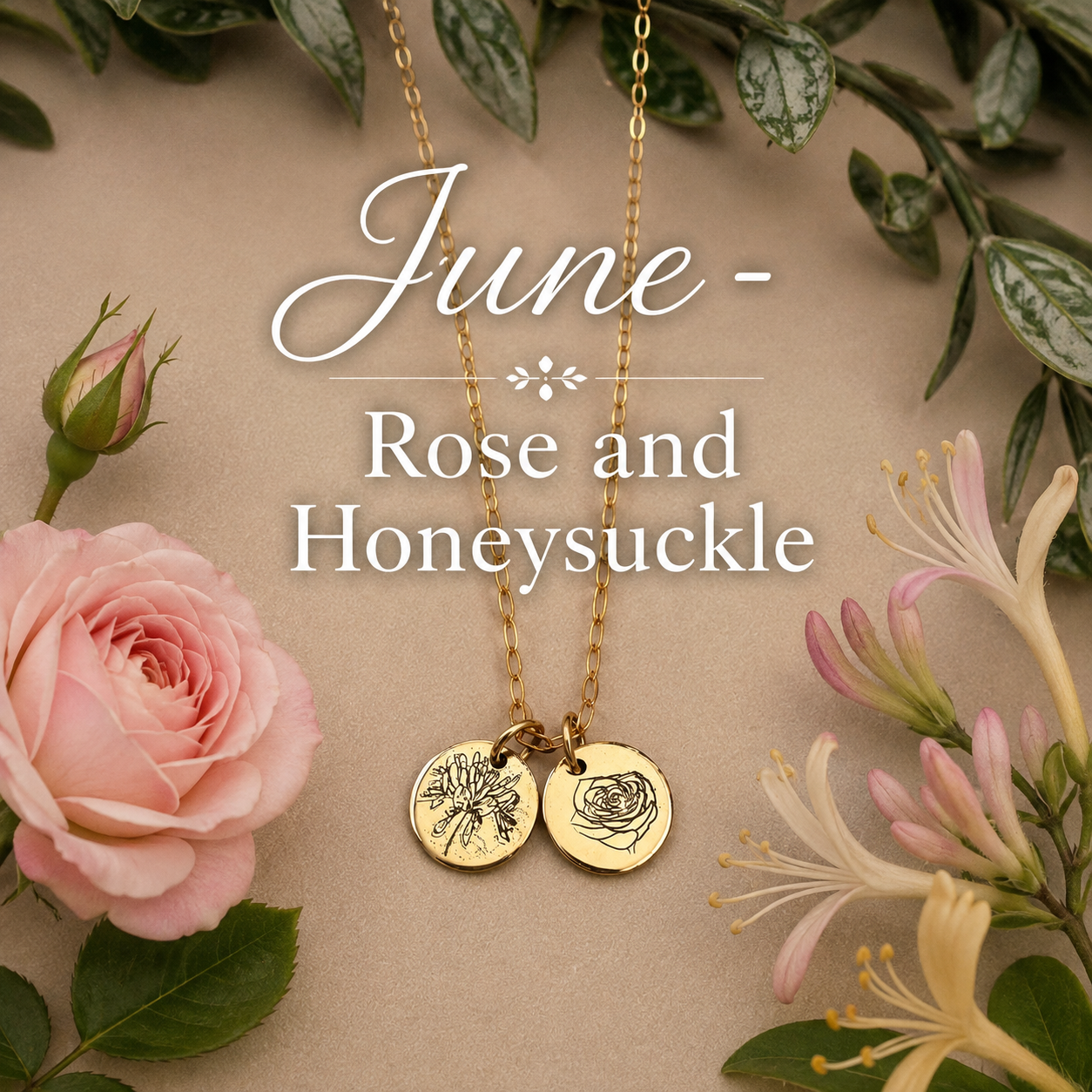 June Birth Flower Jewellery - Rose and Honeysuckle 