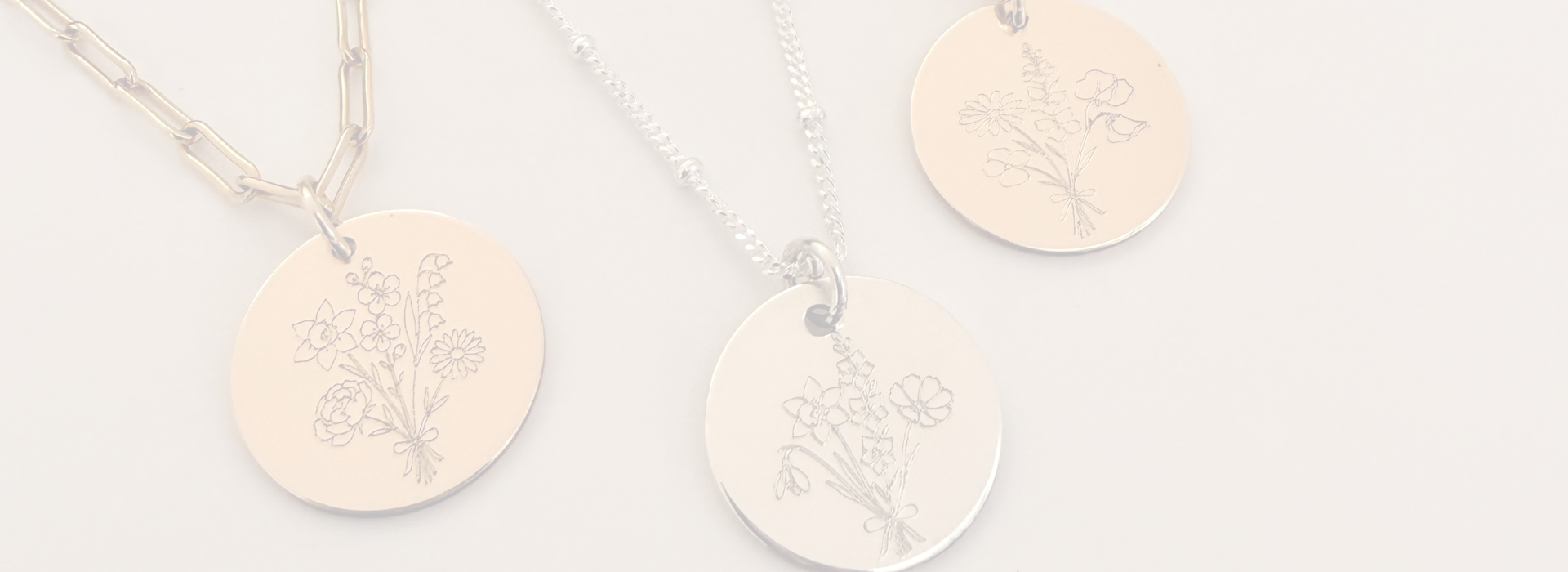 Hand-stamped birth flower necklaces in gold filled and sterling silver — Rebecca May Jewellery
