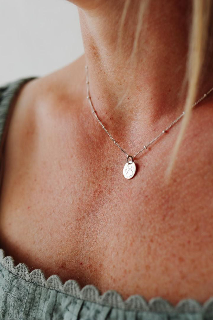 HAND STAMPED PAW PRINT NECKLACE