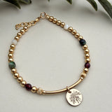 SOPHIA BIRTHSTONE & BIRTH FLOWER BRACELET  - GOLD FILLED