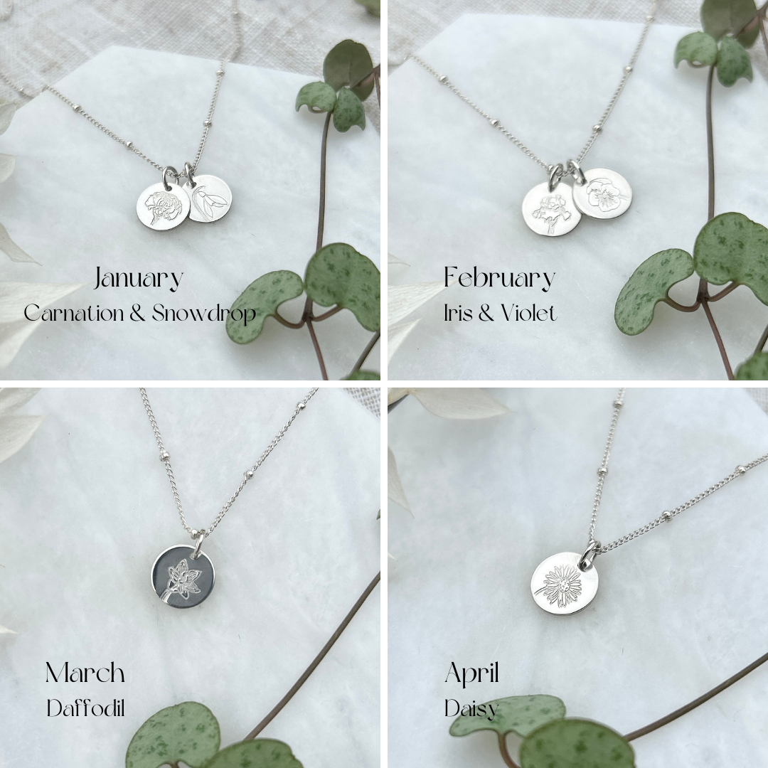 Birth Month Flower Beaded Bracelet - Sterling Silver