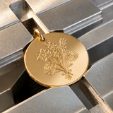 Gold filled engraved family birth flower bouquet pendant with floral design on engraving machine