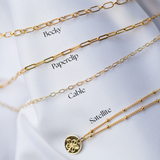 Gold filled necklace chain, with a forget me not pendant