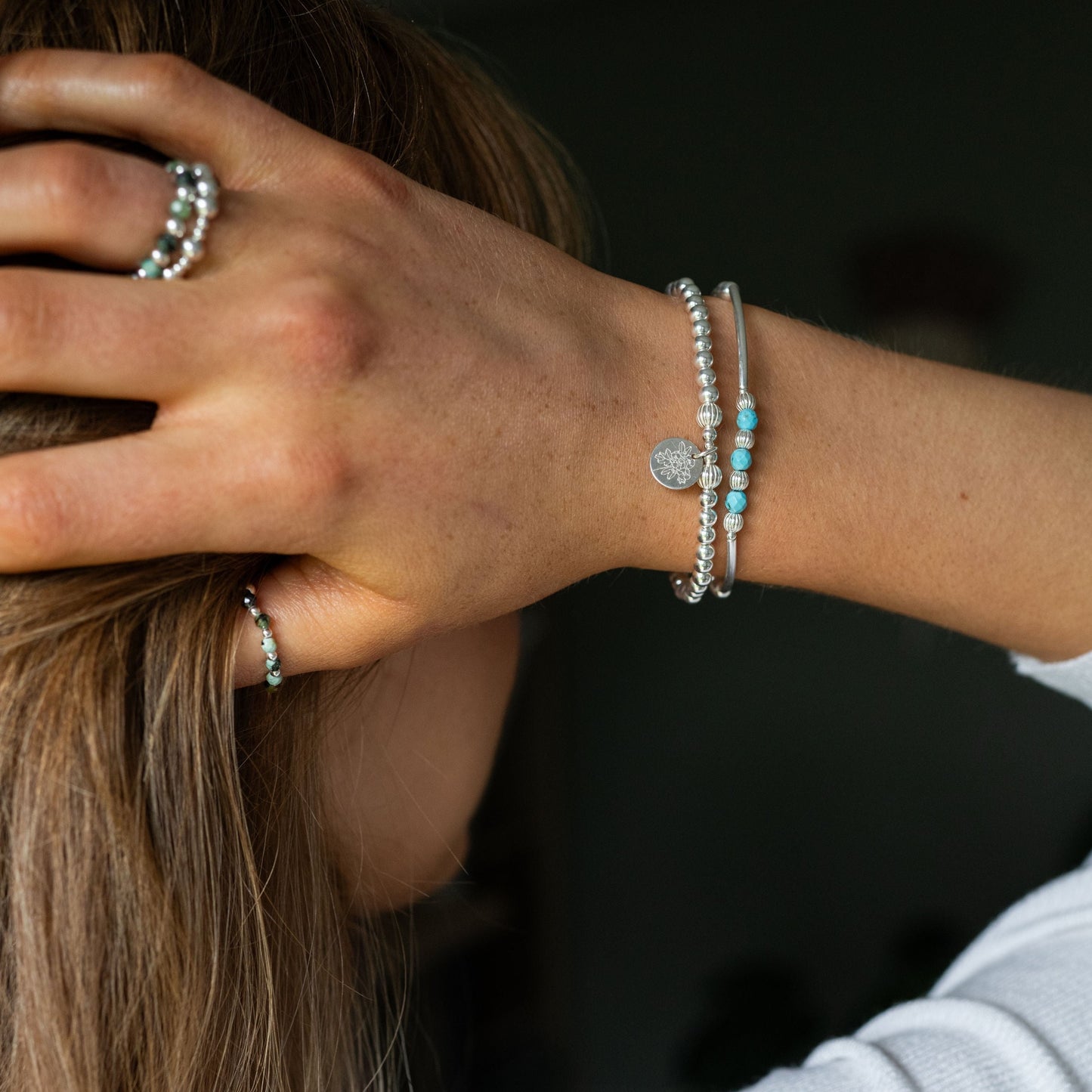 Birth Month Flower Beaded Bracelet - Sterling Silver