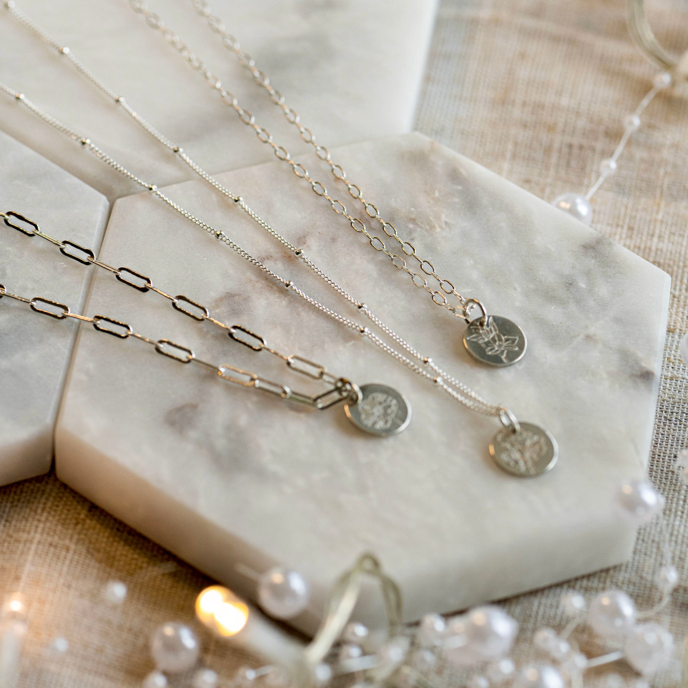 Sterling Silver Necklace Chain With Birth Flower Pendants