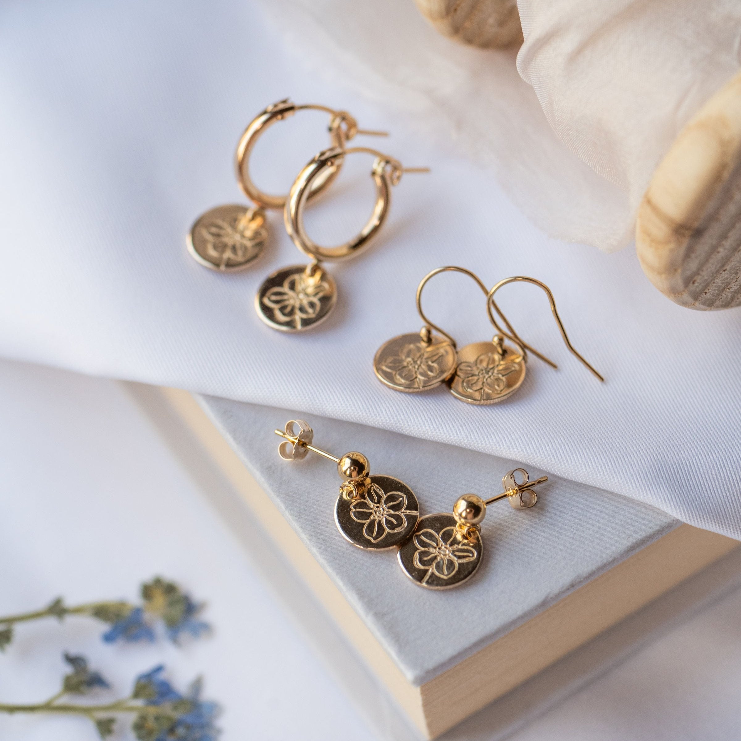 Forget me not gold filled  earrings — memorial jewellery by Rebecca May Jewellery
