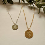 Personalised engraved Forget Me Not bouquet necklaces in sterling silver and gold filled