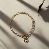 18K GOLD FILLED PAPERCLIP TOGGLE BIRTH FLOWER BRACELET