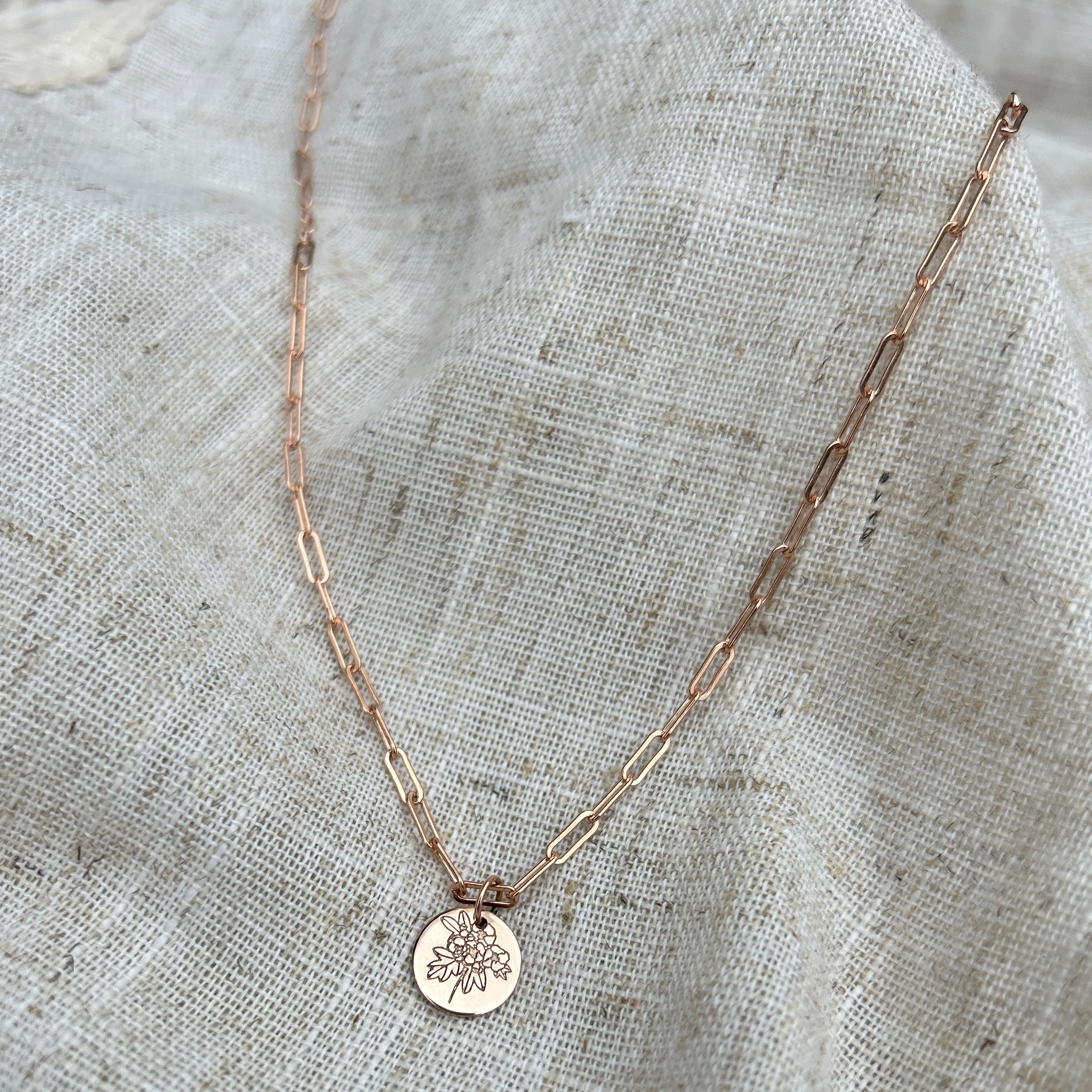 Rose Gold Filled Birth Flower Necklace With Hawthorne Pendant