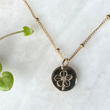 Hand Stamped Forget-me-not necklace pendent, gold, gold-filled necklace, botanical jewellery, flower jewellery