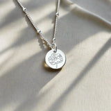 HAND STAMPED BIRTH FLOWER NECKLACE – STERLING SILVER