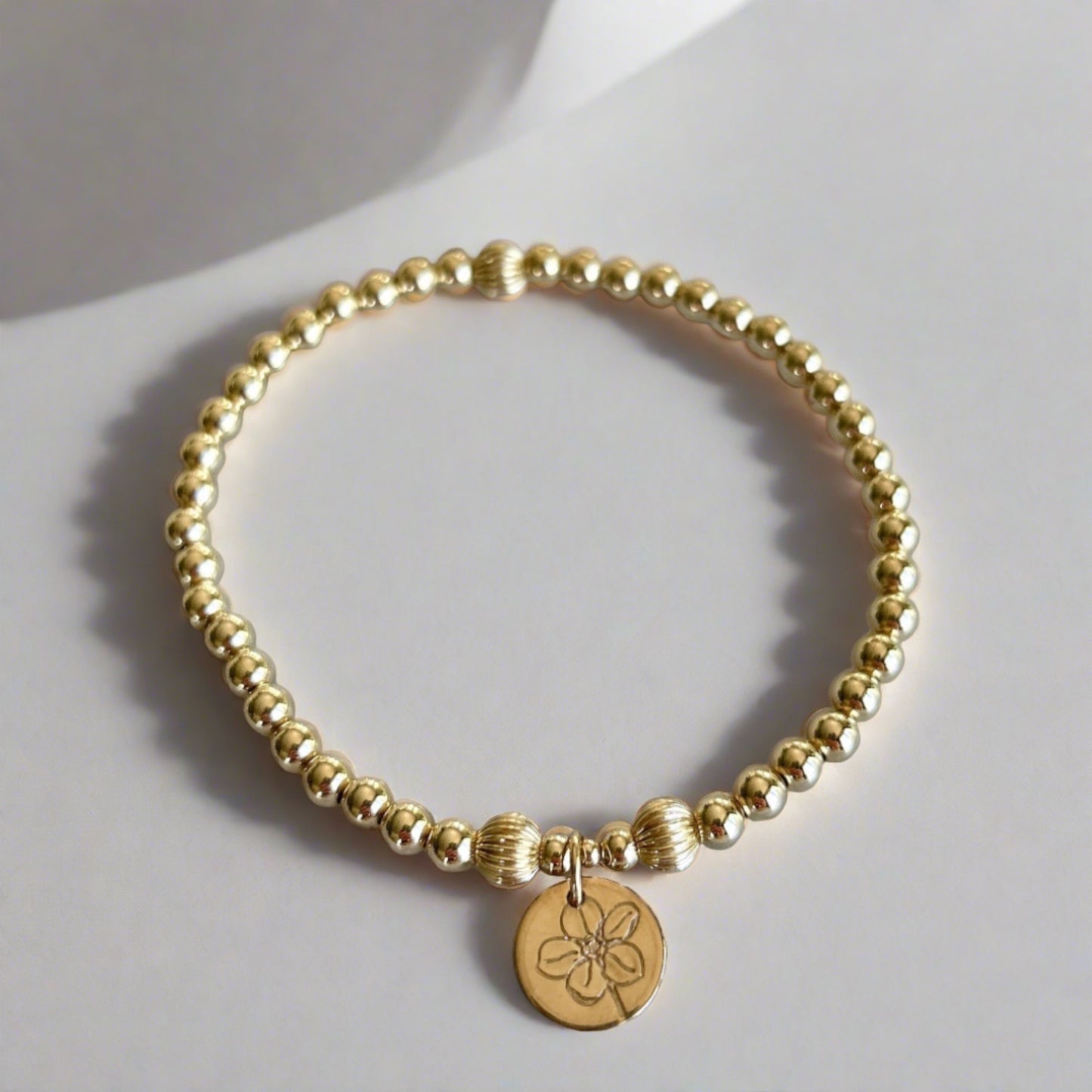 Birth Month Flower Beaded Bracelet - Gold Filled