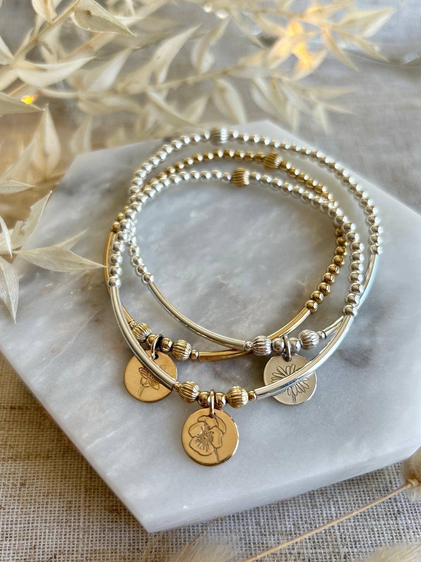 Chloe Birth Month Flower Bracelet - Gold Filled