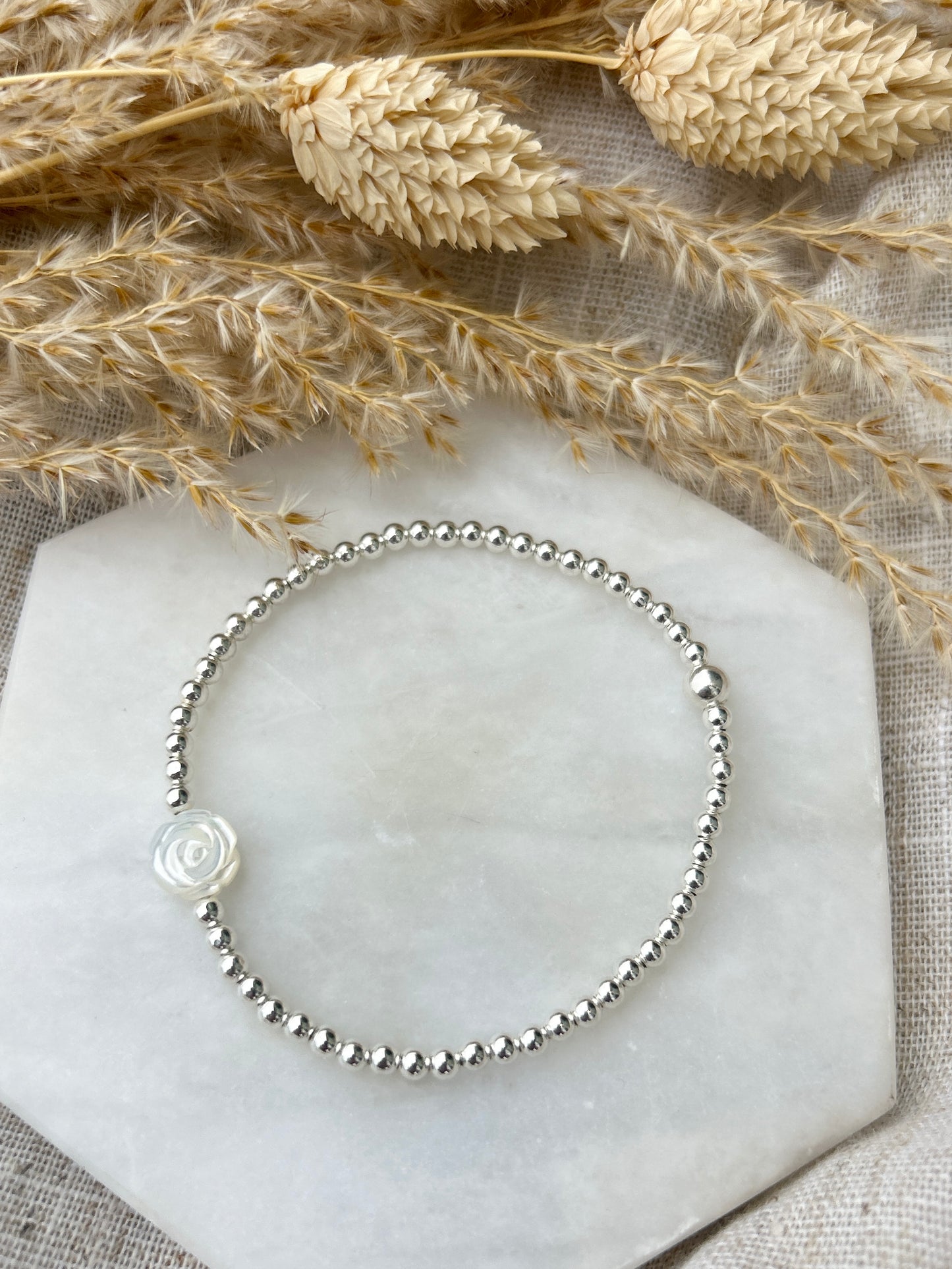 Mother Of Pearl Rose Bracelet - Sterling Silver