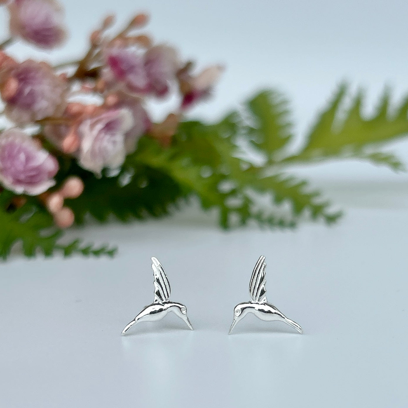 tiny humming bird stud earrings