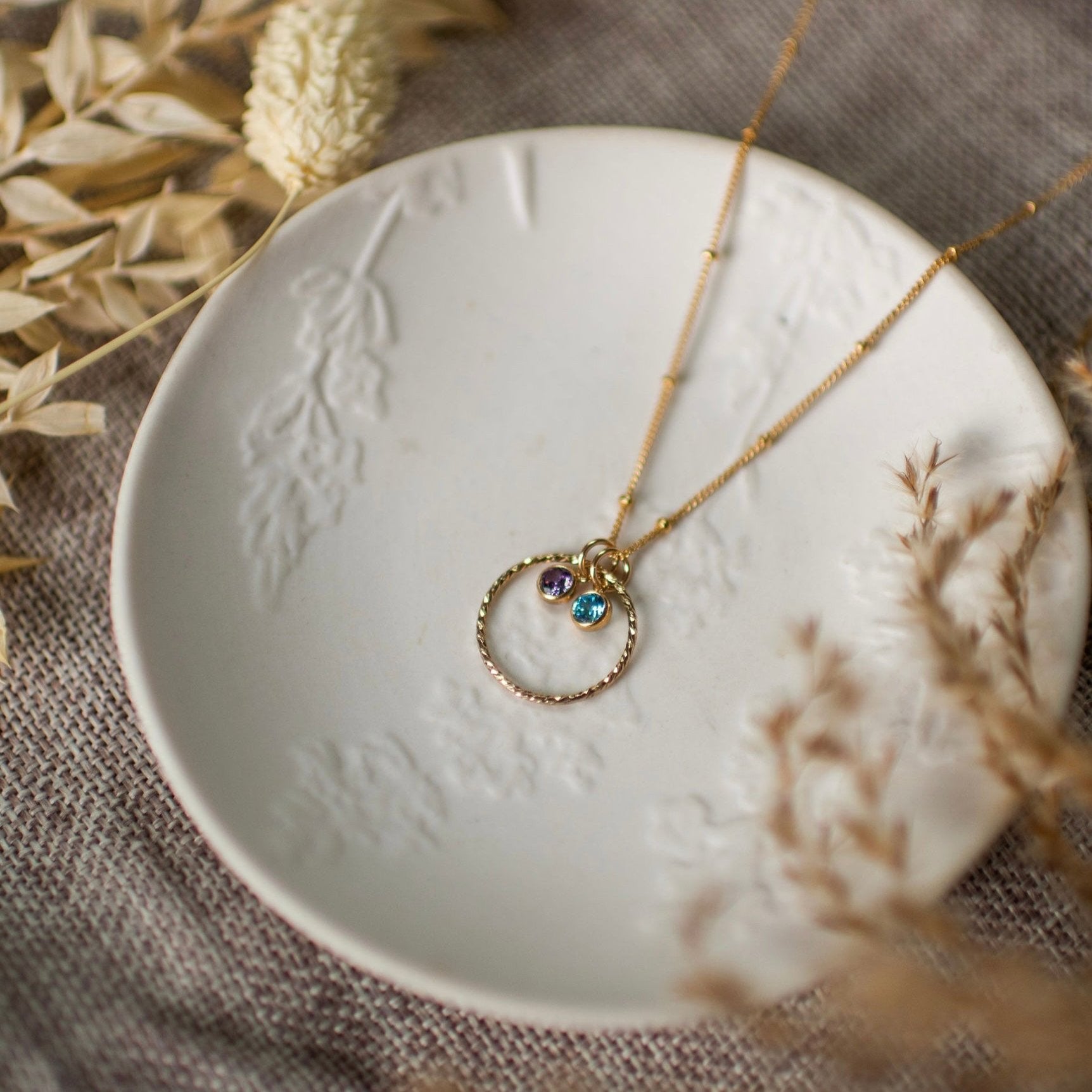 Gold Filled Birthstone Necklace, June and December Birthstone