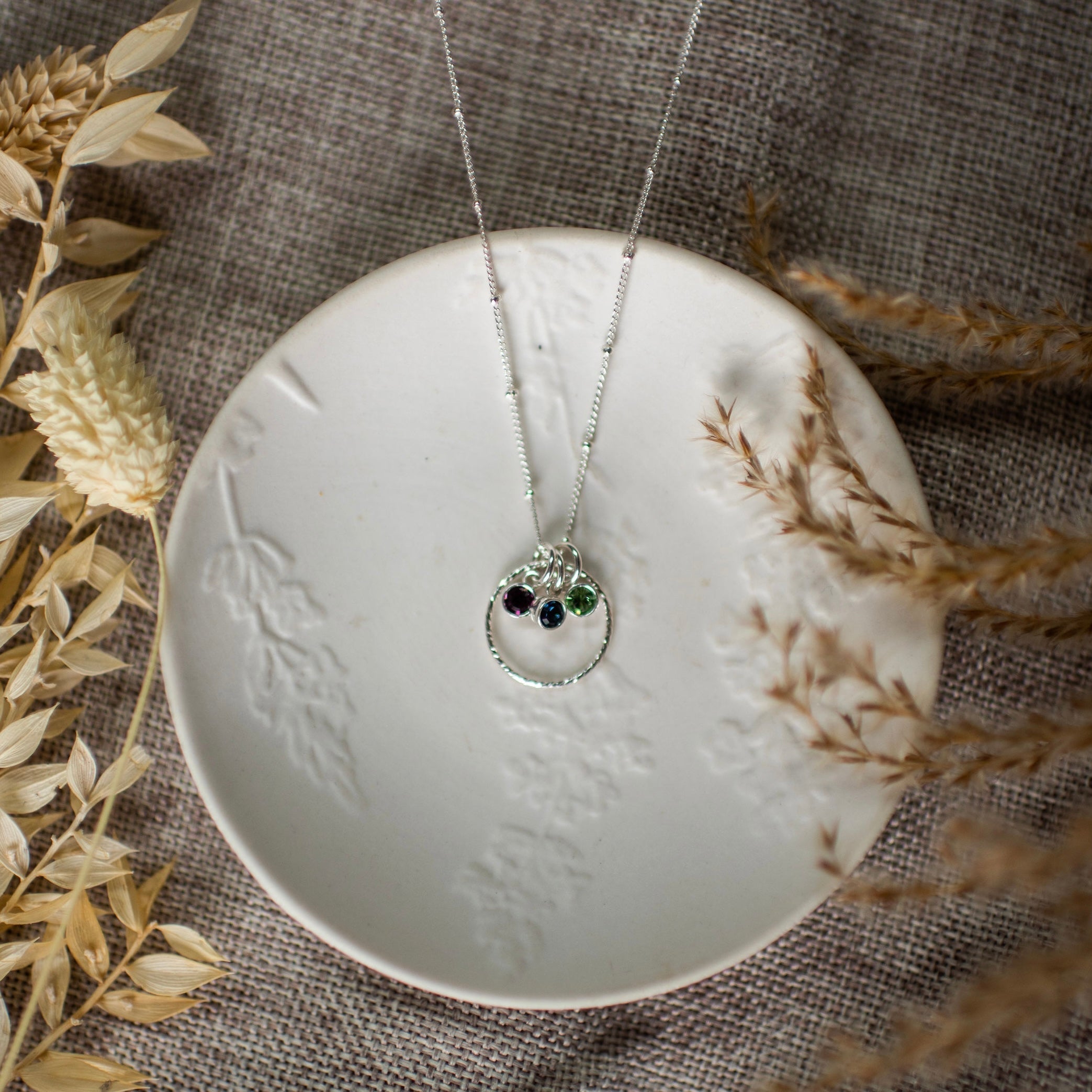 Sterling Silver Birthstone Necklace, Febuary, August, September Birthstone