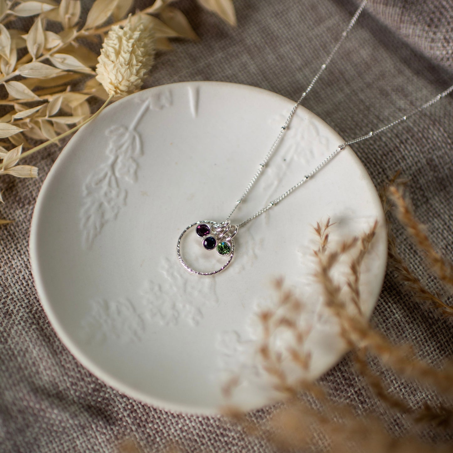 Sterling Silver Birthstone Necklace, Febuary, August, September Birthstone