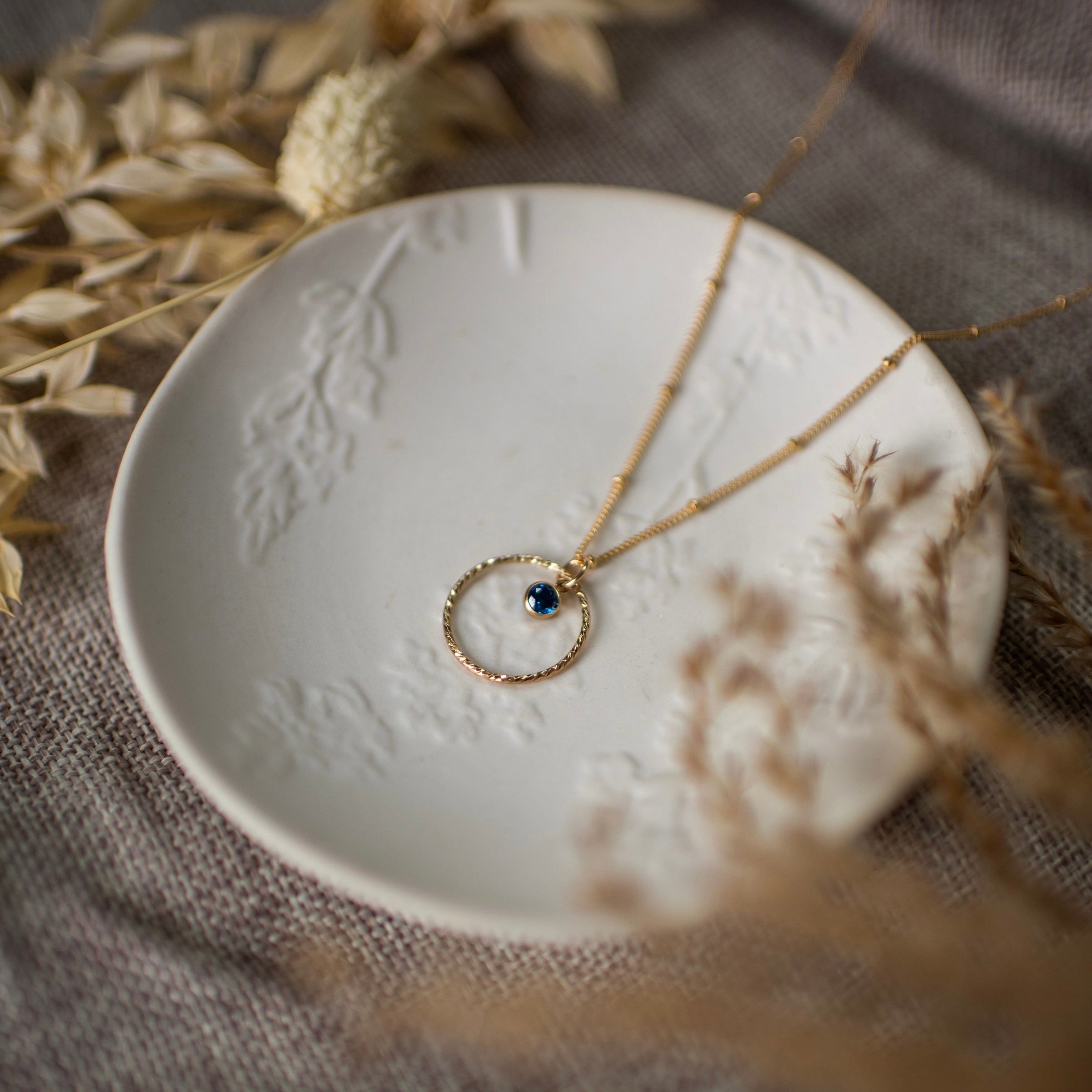 Gold Filled Birthstone Necklace, Sapphire Stone