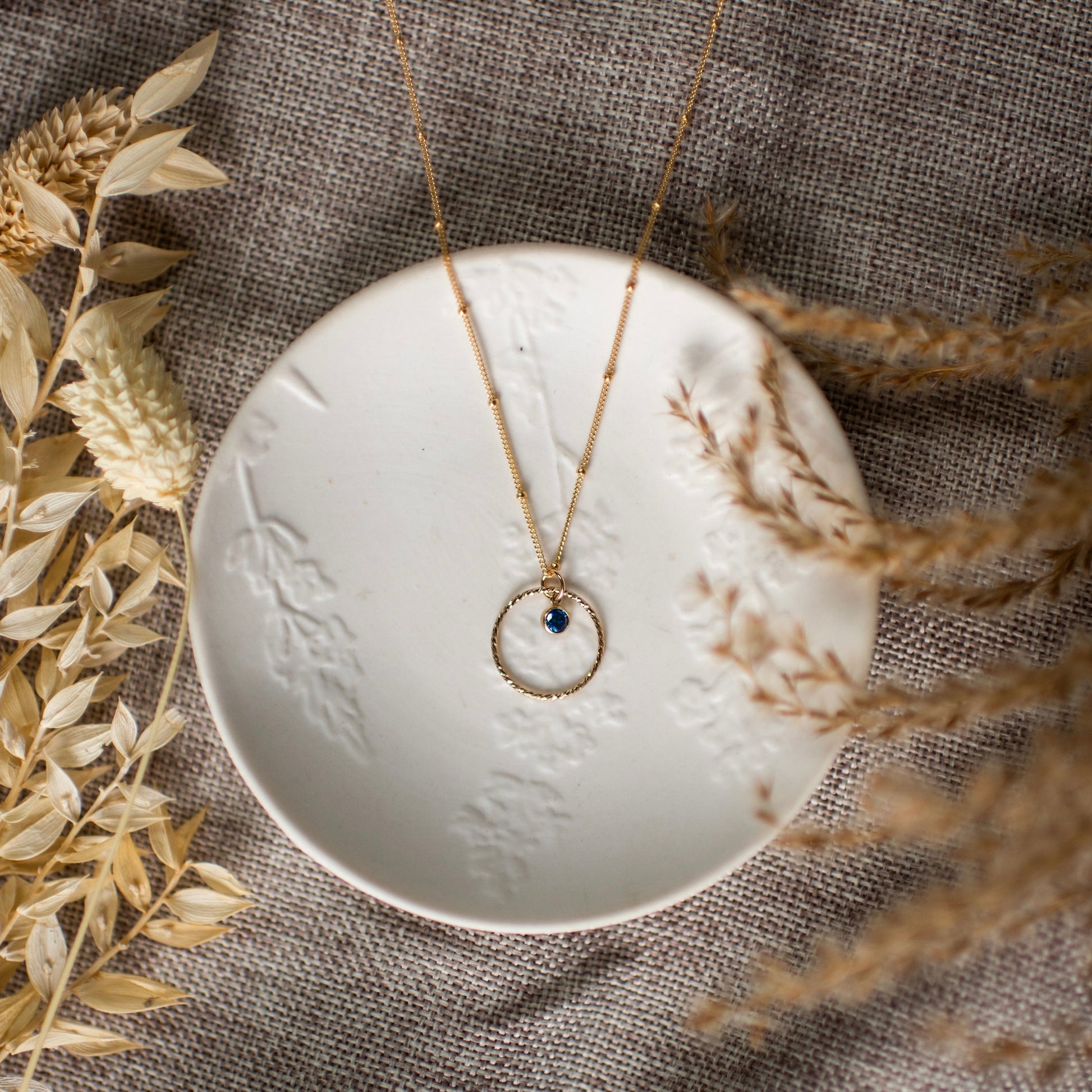 Gold Filled Birthstone Necklace, Sapphire Stone